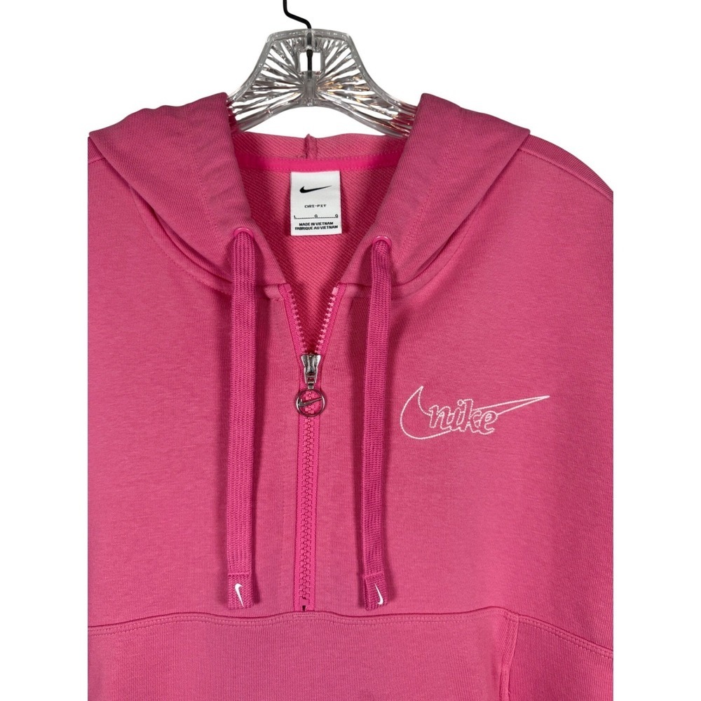 NIKE Dri Fit Women's 1/2 Zip Cropped Hoodie, Oversized Pink, Embroidered, Size L - Picture 3 of 7